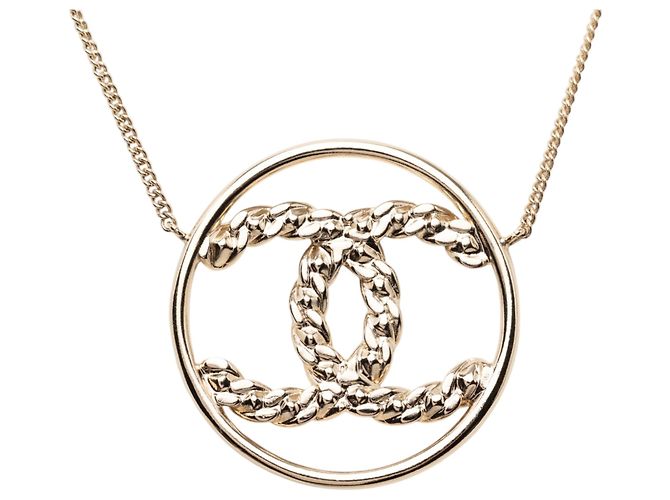 Collana con pendente rotondo Chanel Gold CC placcato oro e strass D'oro - vista 2