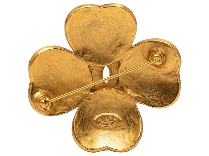 Broche Chanel Gold CC plaqué or motif trèfle de vigne Doré - vue 2
