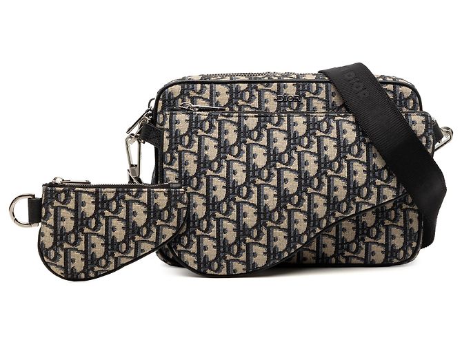 Triple pochette Saddle in tela Blue Oblique di Dior Blu navy - vista 8