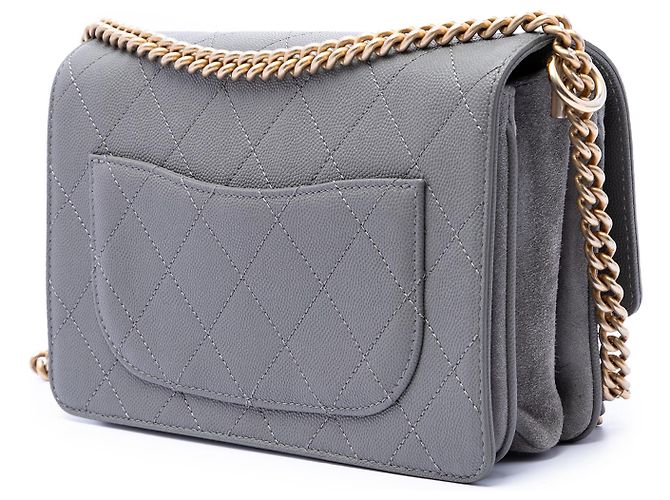 Lady Coco Flap Chanel Gray Small CC Stitched Caviar and Suede Marrone - vista 2