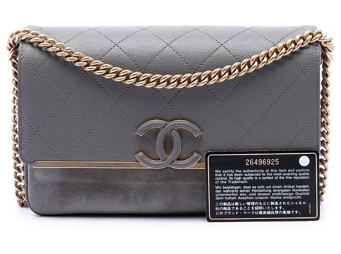 Lady Coco Flap Chanel Gray Small CC Stitched Caviar and Suede Marrone - vista 7