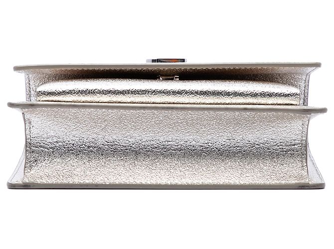 Portafoglio con catena Saint Laurent Mini Metallico in pelle di vitello Argento Monogram Sunset - vista 3
