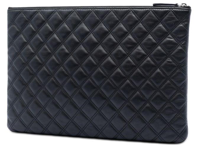 Clutch Chanel Black Large Quilted Lambskin Double Stitch O Case Nero - vista 2