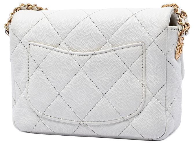 Chanel White Mini Quilted Caviar Twist Your Buttons Flap Bianco - vista 2
