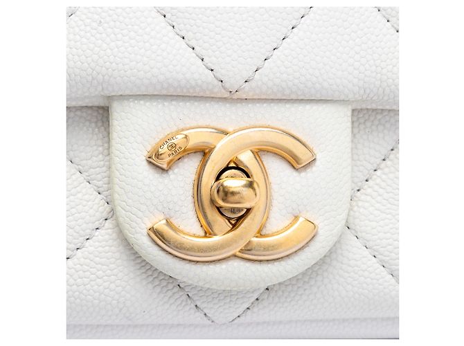 Chanel White Mini Quilted Caviar Twist Your Buttons Flap Bianco - vista 5