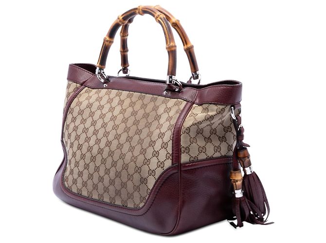 Tote Gucci Bege Medium GG Canvas New Bamboo Tassel - vista 2