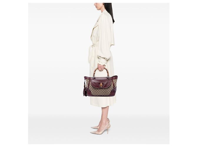 Tote Gucci Bege Medium GG Canvas New Bamboo Tassel - vista 6