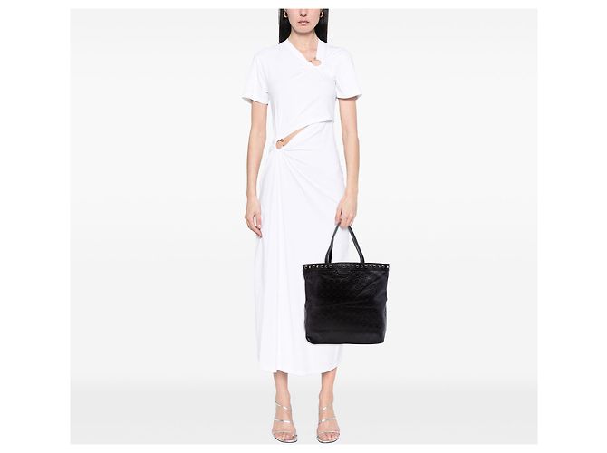 Tote Gucci in pelle nera goffrata con borchie e morsetto Nero - vista 6