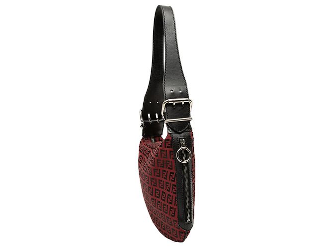 Fendi Red Zucchino Canvas Oyster Hobo Rosso - vista 2
