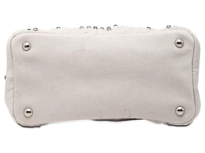 Borsa Prada Gray Small Denim Canapa Bijoux and Grommet Marrone Grigio - vista 3