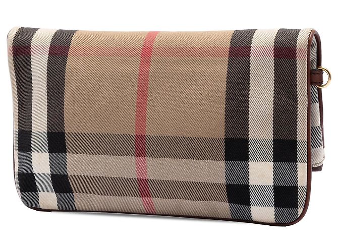 Clutch Adeline Fold Over in tela House Check beige e pelle Burberry - vista 2
