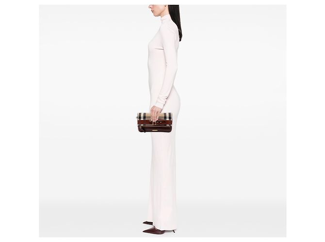 Clutch Adeline Fold Over in tela House Check beige e pelle Burberry - vista 6