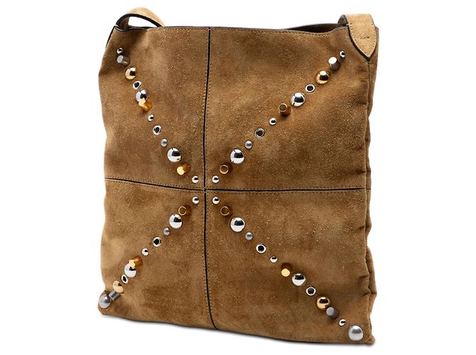 Borsa a tracolla Valentino Nellcote con frange e borchie in scamosciato marrone Cammello - vista 2