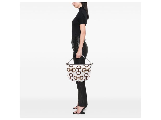 Borsa Hobo Gucci in tela stampata bianca Horsebit Bianco - vista 6