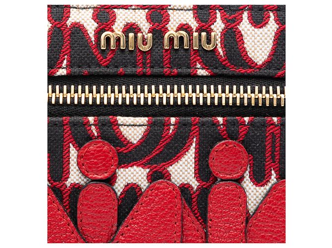 Pochette Miu Miu Red M/M Paris Emiuticon in jacquard e pelle di capra Rosso - Ansicht 5