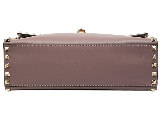 Valentino Bolsa de Aba de Couro Pequena Rosa com Alça Rockstud Dourado - vista 3