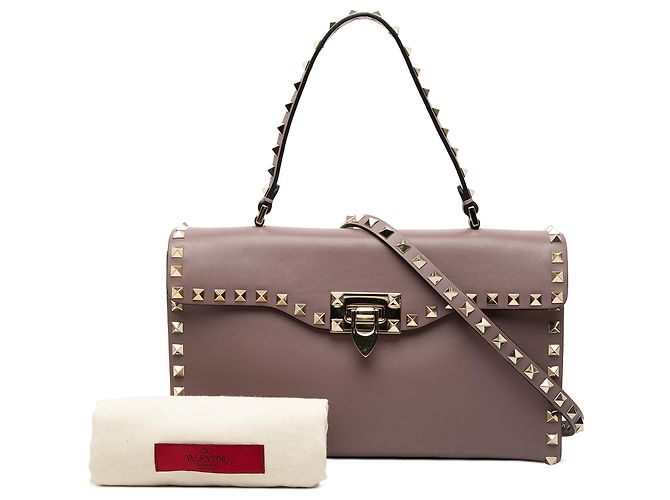 Valentino Bolsa de Aba de Couro Pequena Rosa com Alça Rockstud Dourado - vista 8