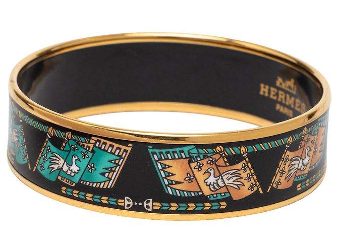 Bracciale in smalto nero con stampa larga Hermès 65 Turchese - vista 2