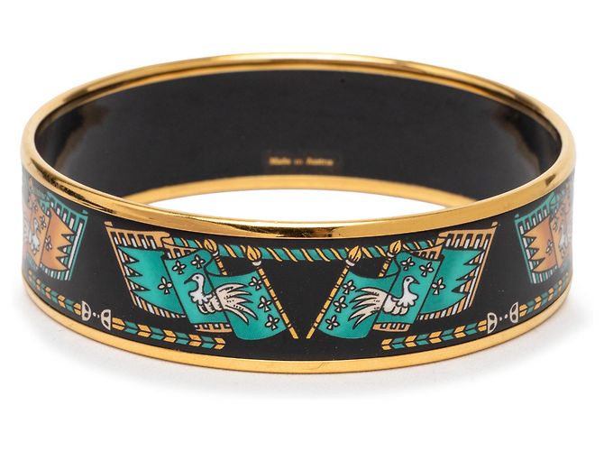 Bracciale in smalto nero con stampa larga Hermès 65 Turchese - vista 3