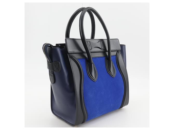 Céline Borsa Celine Luggage Micro Shopper Nero Blu - vista 3