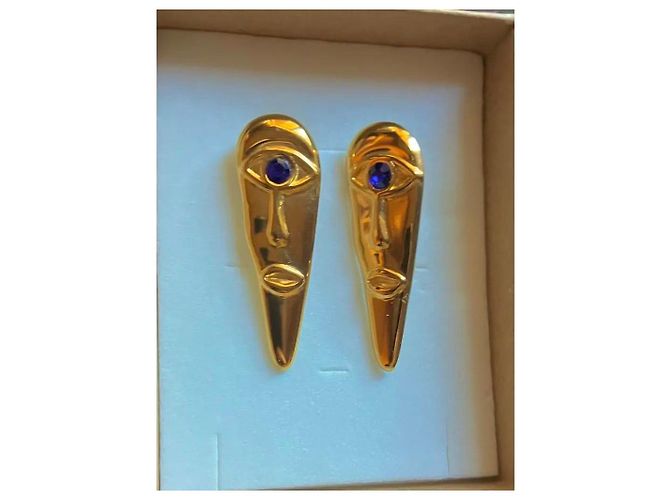 Autre Marque Orecchini a volto dorati con pietre blu D'oro - vista 2