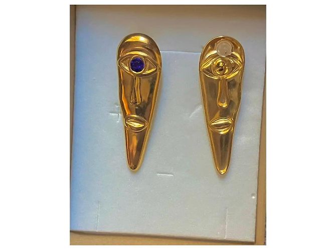 Autre Marque Orecchini a volto dorati con pietre blu D'oro - vista 3