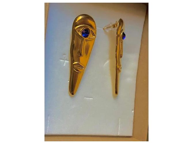 Autre Marque Orecchini a volto dorati con pietre blu D'oro - vista 4