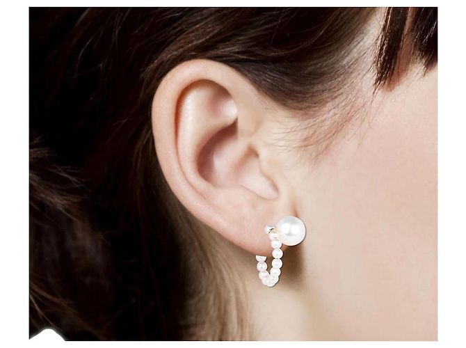 Autre Marque Sophie Bille Brahe Orecchini Lien Pearl in Oro Bianco D'oro - vista 3