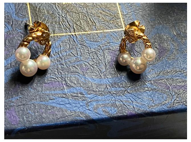 Mikimoto Orecchini in Perle e Diamanti in Oro Giallo 18k D'oro - vista 13
