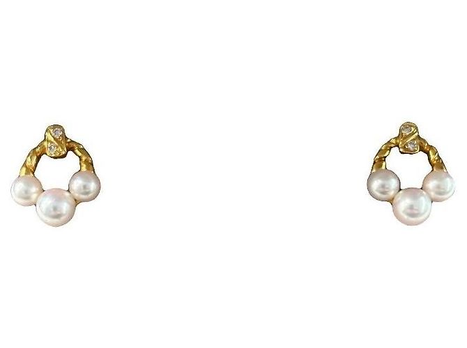Mikimoto Orecchini in Perle e Diamanti in Oro Giallo 18k D'oro - vista 2