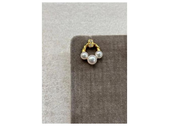 Mikimoto Orecchini in Perle e Diamanti in Oro Giallo 18k D'oro - vista 3