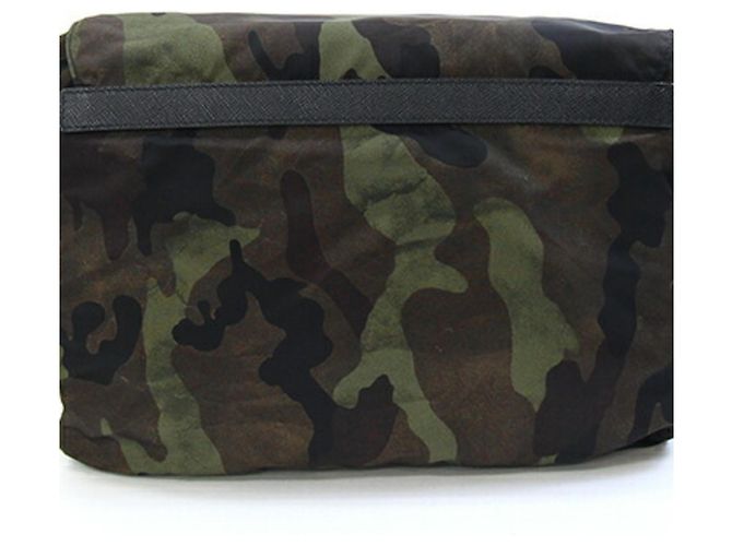 Borsa a tracolla in nylon kaki Prada Marrone Nero Verde Cachi - vista 2