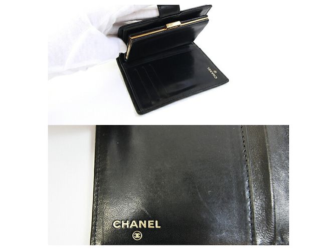 Cartera de piel de cordero negra de dos pliegues Chanel Negro - vista 3