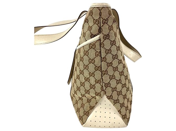 Borsa a tracolla tote Gucci 145971 GG Logo Bianco Beige - vista 3