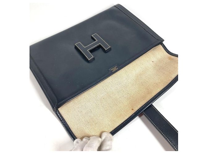 Hermès Clutch Hermes H Logo Vintage Jige PM Blu navy - vista 11