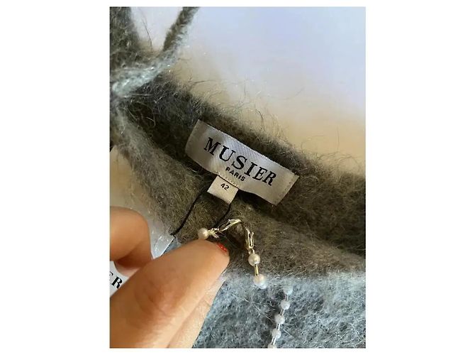 Autre Marque Musier Paris Top de punto gris con collar de perlas Blanco - vista 2
