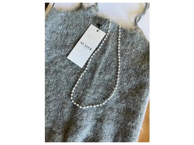 Autre Marque Musier Paris Top de punto gris con collar de perlas Blanco - vista 5