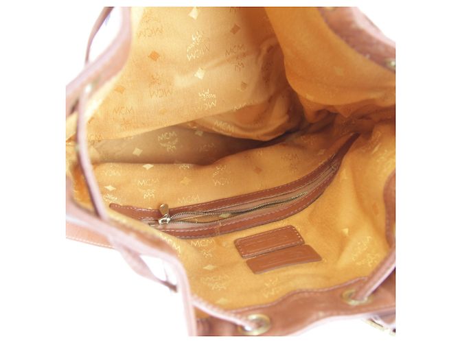 Borsa a tracolla in pelle stile MCM Visetos Marrone - vista 11