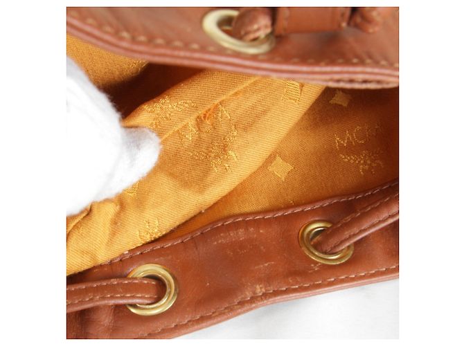 Borsa a tracolla in pelle stile MCM Visetos Marrone - vista 14