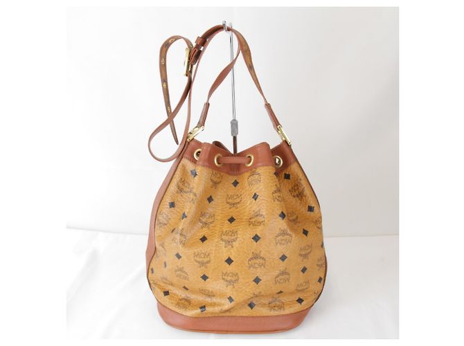 Borsa a tracolla in pelle stile MCM Visetos Marrone - vista 2