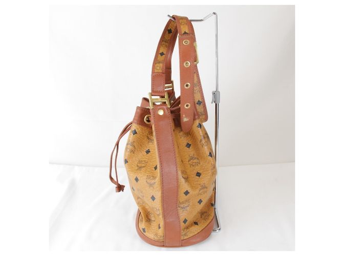 Borsa a tracolla in pelle stile MCM Visetos Marrone - vista 3