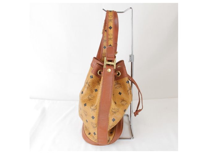 Borsa a tracolla in pelle stile MCM Visetos Marrone - vista 4