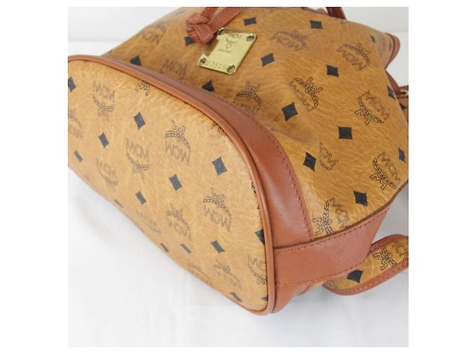 Borsa a tracolla in pelle stile MCM Visetos Marrone - vista 5