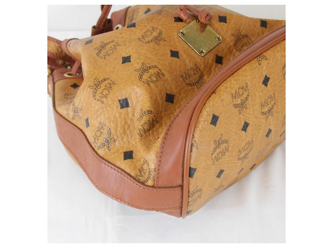 Borsa a tracolla in pelle stile MCM Visetos Marrone - vista 6