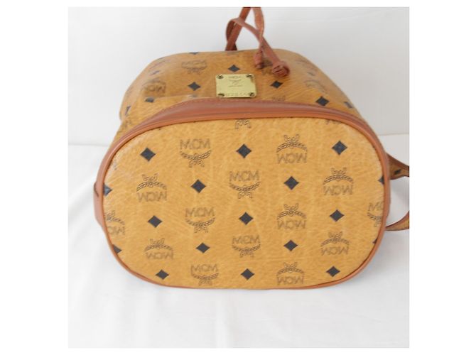 Borsa a tracolla in pelle stile MCM Visetos Marrone - vista 7
