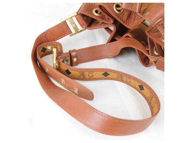 Borsa a tracolla in pelle stile MCM Visetos Marrone - vista 9