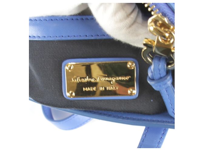 Borsa Tote in pelle blu Salvatore Ferragamo - vista 8