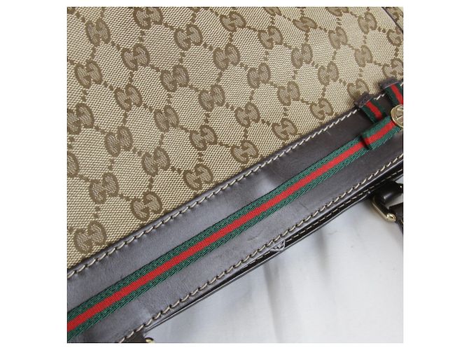 Borsa tote Gucci marrone in tela GG e pelle - vista 10