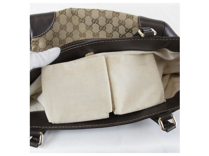 Borsa tote Gucci marrone in tela GG e pelle - vista 13