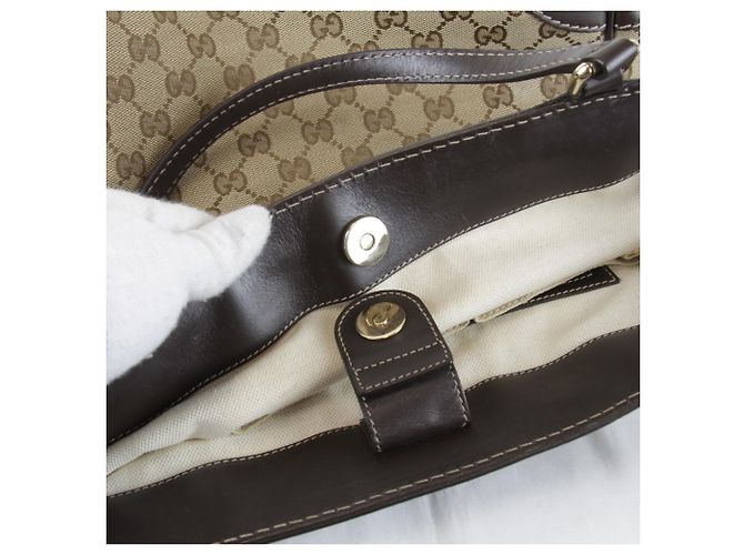 Borsa tote Gucci marrone in tela GG e pelle - vista 14